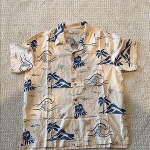 Nudie Jeans Beige and Navy Campus Collar shirt